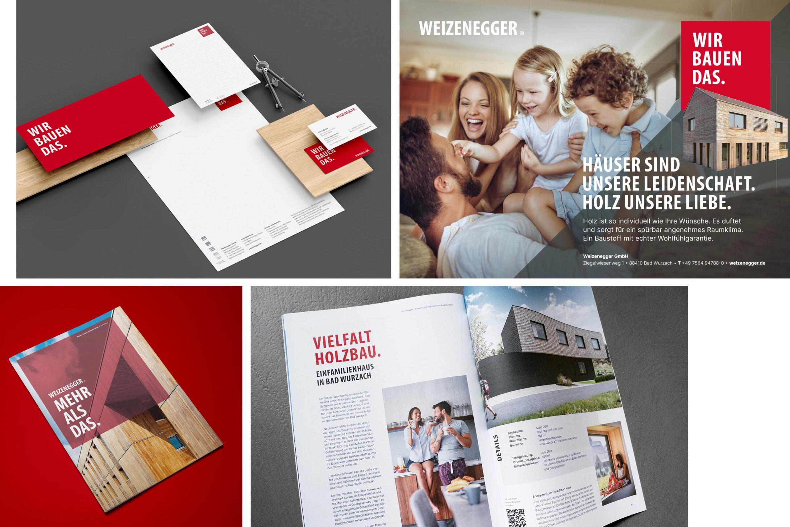 Corporate Designdes Unternhemens Weizenegger zu sehen auf einem Katalog, einem Flyer oder Online Ads.