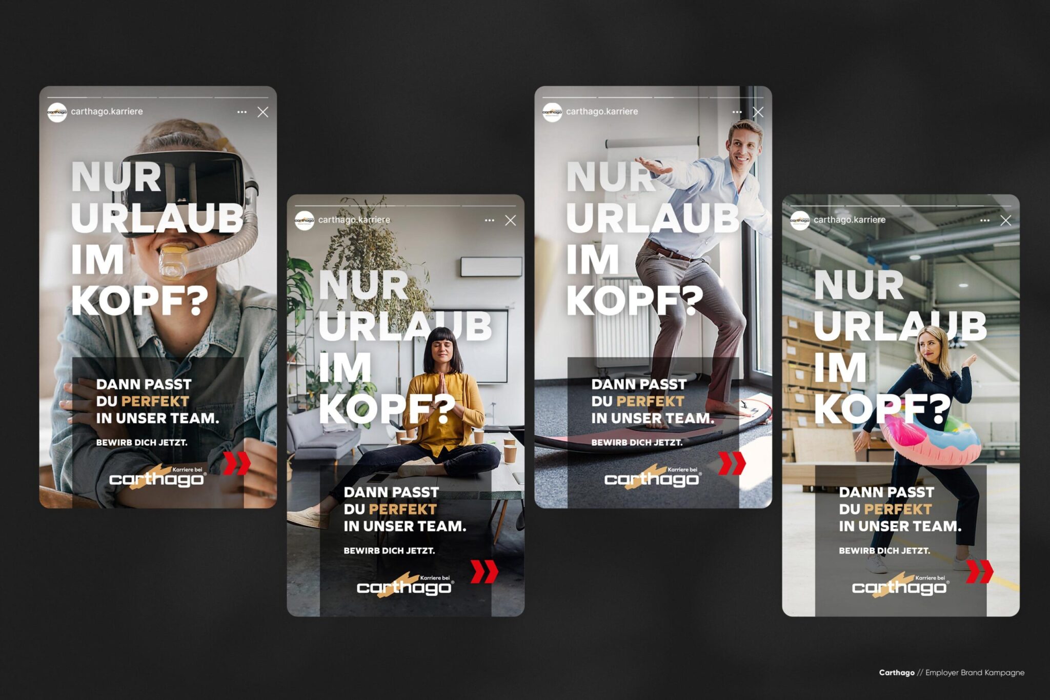 Employer Branding Kampagne für Reisemobil Unternehmen Carthago mit Slogan "Nur Urlaub im Kopf".