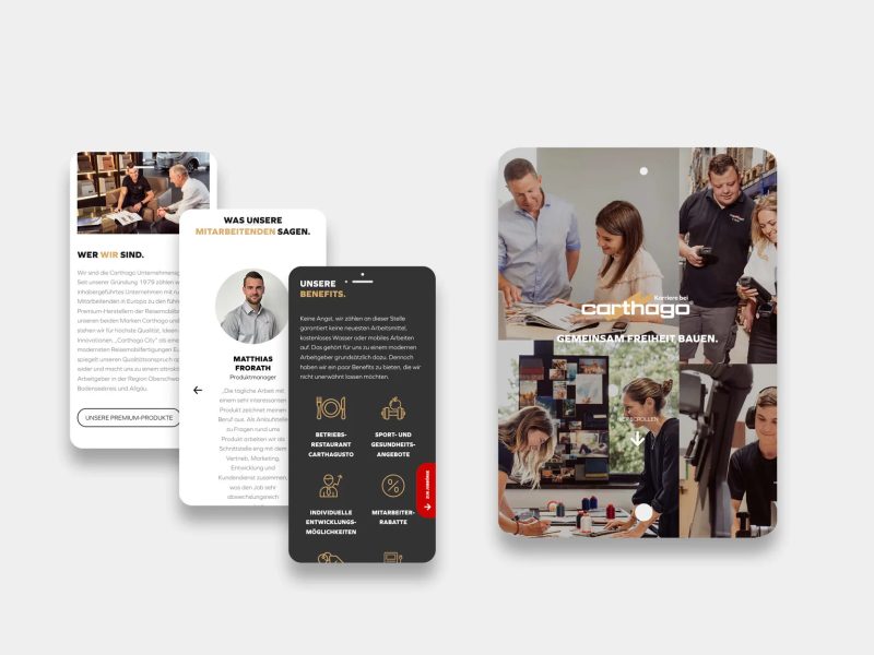 Mockup von verschiedenen responsiven Seiten des Webprojekts für Carthago Karriere Seite
